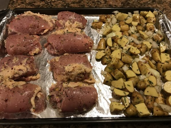 Sheet Pan Lemon & Rosemary Chicken prep